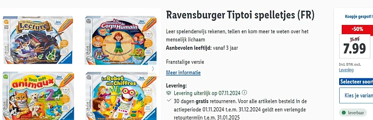 -50% Ravensburger Tiptoi spelletjes (FR)